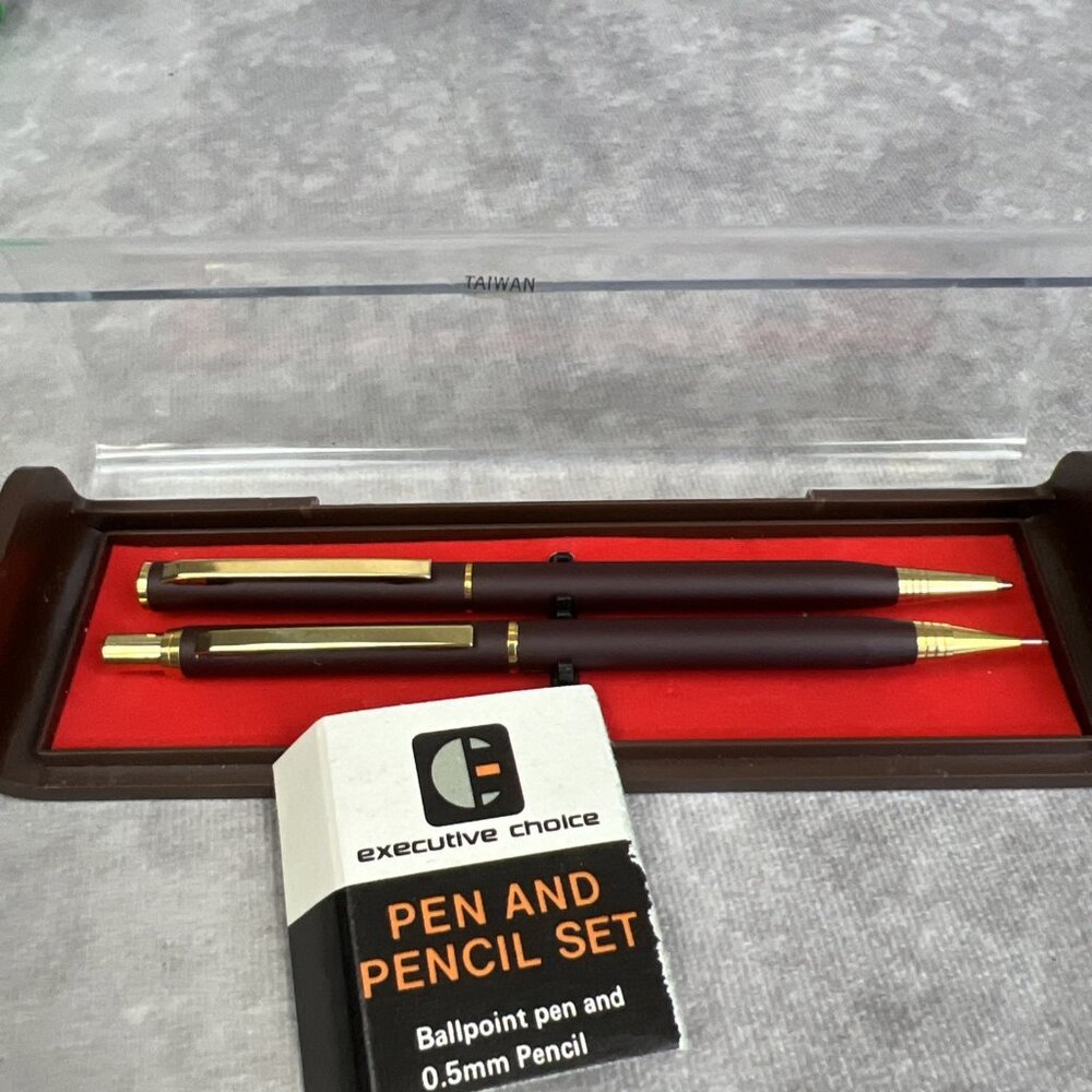 Ballpoint Pen Mechanical Pencil Set Brown Executive Choice .5mm VTG